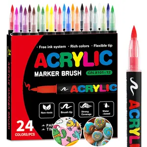 Wholesale Set Acrylic Paint Pens Pencil Brush Markers Pen Permanent Water-Based Acrylic Markers For Canvas, Wood, Glass, Fabric, Ceramics, Metal - Perfect For Artists, DIY Crafts