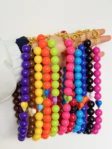 Vintage Round Bead Heart Charm Necklace, Modern Dopamine Acrylic Material, Non-Fading Elegant Gift for Women, Perfect for Girls