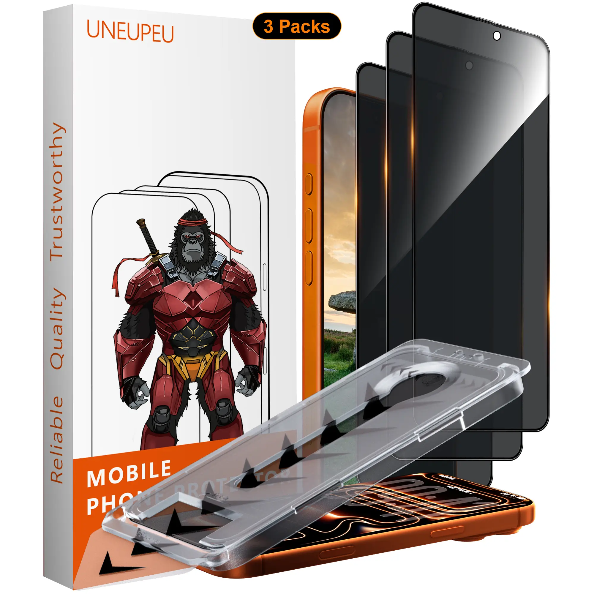 UNEUPEU[3PCS] Privacy Screen Protector Tempered Glass Shockproof Phone Protective Film For Samsung, iPhone,Crystal Clear,  Proof Phone Screen Protector Privacy Screen Protector Protective Phone Accessori.#SummerVibes Cellphone Protection