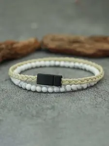 Men's Woven Leather Beaded Bracelet Set with Natural Stones and Magnetic Buckle, Handmade Charm Wrap Bracelets, 2 Pieces, Stackable Bracelets, High Quality Bracelet, Stacking Bracelet