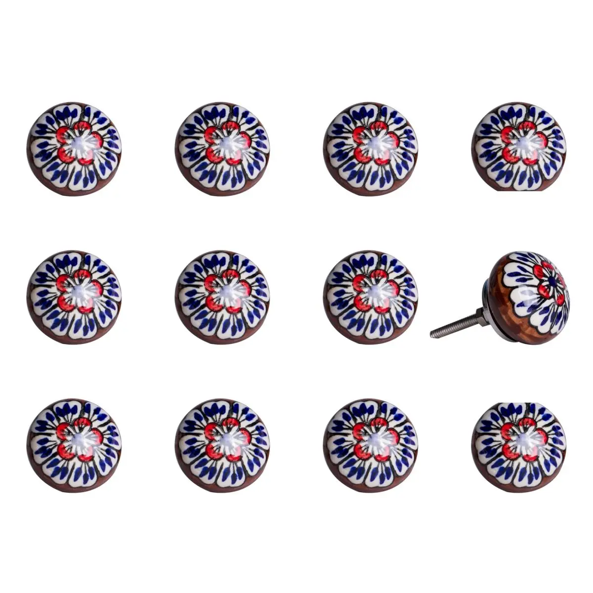 212 MAIN Knob-it Vintage Hand-Painted Ceramic Doorknob Set - Blue & Red, Pack of 12