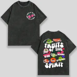 Cotton High-Quality Batik Double-Sided Printed T-Shirt with CREW Neck And Short Sleeves, "Jesus, Sincere And Kind, Self-Control, Peacemaker, Christ", Gradient Tee