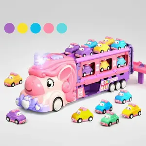 Girls Unicorn Toy Truck Set with Foldable Track, Includes 6 Princess Cars, Friction-Powered Vehicles, Birthday Gift, Ages 3+, Unicorn Theme, Six Princess Cars, Interactive Play