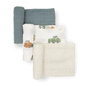 Cotton Muslin Swaddle Blanket 3 Pack - Work Trucks Cotton Muslin Swaddle Blanket 3 Pack - Work Trucks