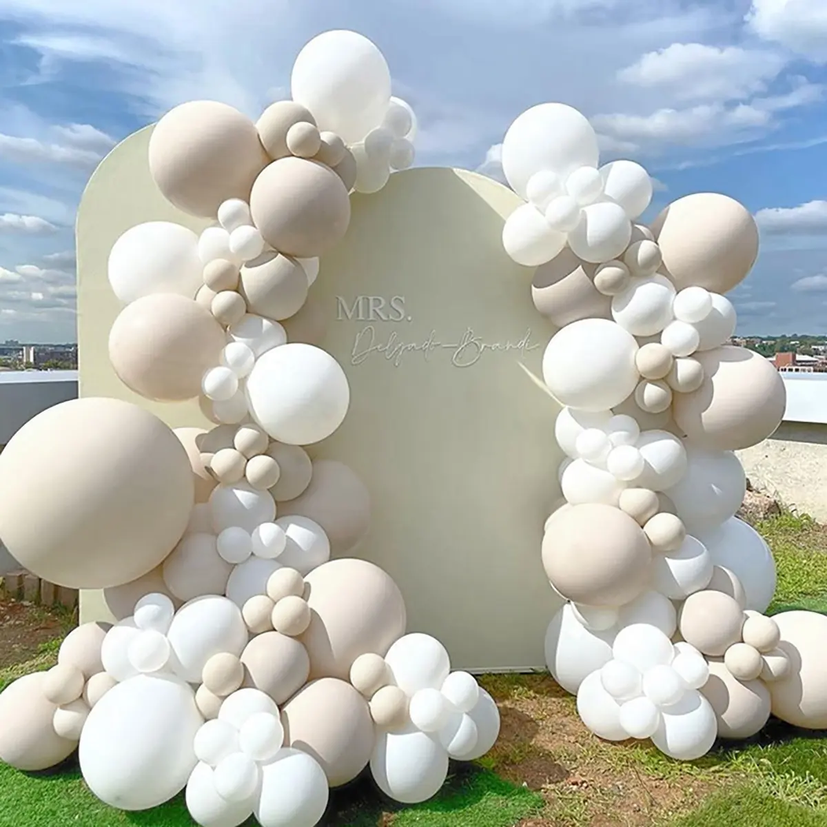 131pcs White Sand White Balloon Garland Arch Kit, Inflatable Balloon Arch, Balloons For Balloon Arch, Wedding Engagement Party Celebration Decor Balloons Set, Bridal Shower Baby Shower Birthday Decorations Baptism Decoration Backdrop