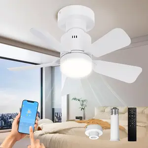 E27/e26 Socket Fan Light with Remote and APP Control, 17.7 Inch Plug-In Mini Ceiling Fan with Extension, 3 Color LED Bulbs