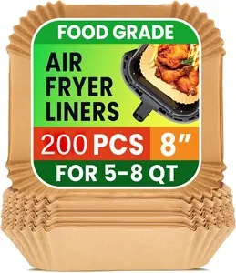 Air Fryer Liners Disposable, 100/200Pcs 8" Square [Food Grade Material] Unbleached Parchment Paper Liners Non-Stick & Waterproof Oilproof for 5-8 QT Airfryer Basket, Baking, Roasting Microwave, Oven