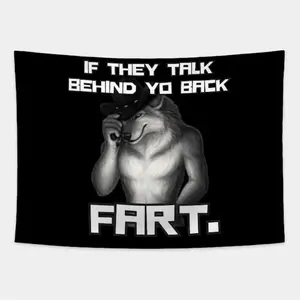 Funny "If They Talk Behind Yo Back Fart" Wolf Cowboy Hat Decorative Tapestry - Peach Skin Velvet Wall Hanging, Horizontal Orientation, Soft & Wrinkle-Resistant, Ideal for Bedroom, Living Room, Balcony - Artistic Home Decor Flag, Balcony Tap
