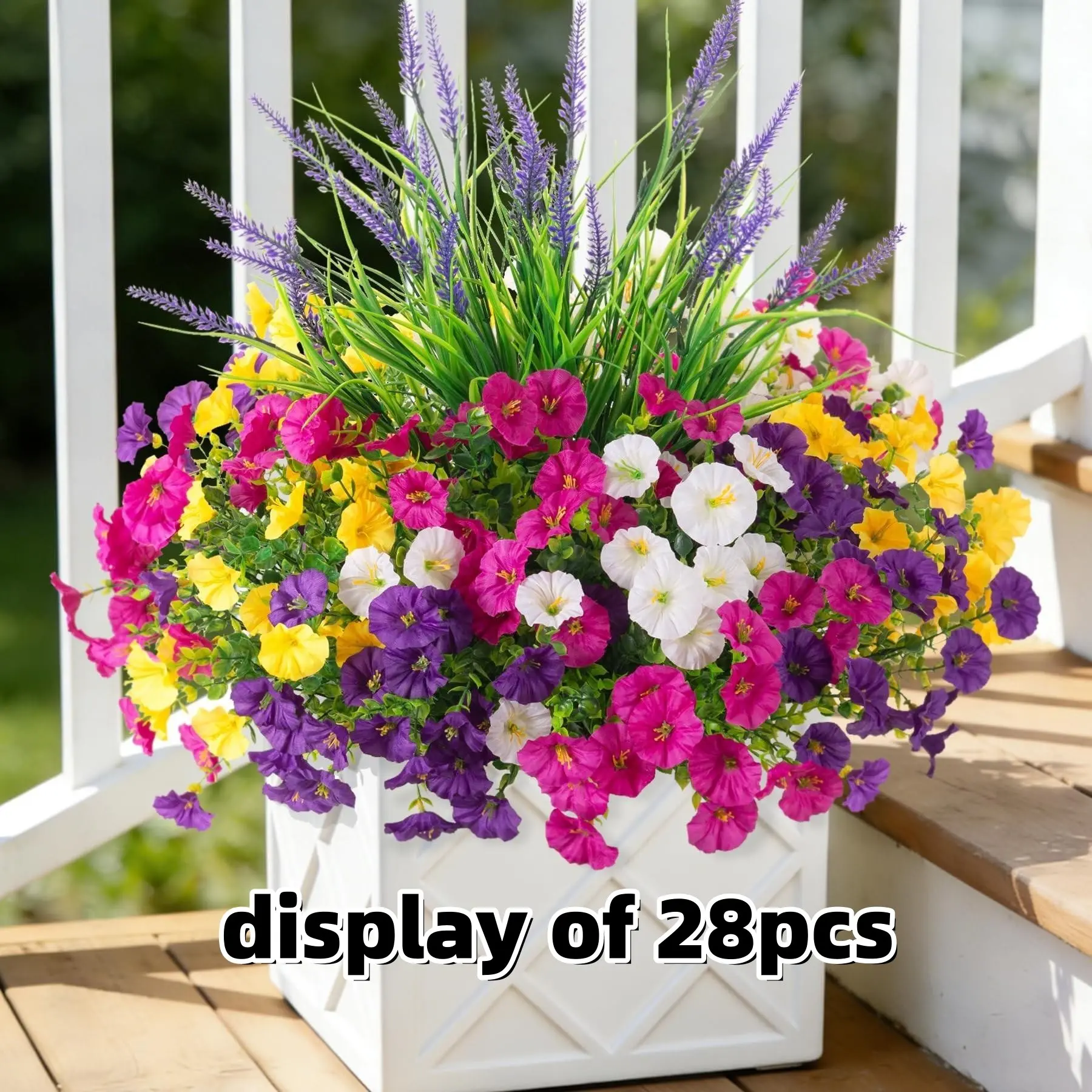 Artificial Flowers Fake Plants for Outdoor Decoration, Decorative Faux Flowers, 12/24 Bundles Silk Morning Glory, UV Resistant Faux Spring Flowers for Yard Patio Garden