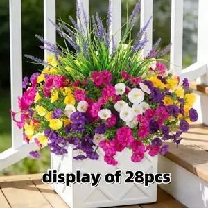 Artificial Flowers Fake Plants for Outdoor Decoration, Decorative Faux Flowers, 12/24 Bundles Silk Morning Glory, UV Resistant Faux Spring Flowers for Yard Patio Garden