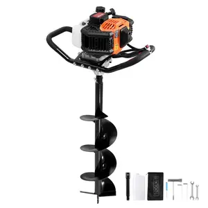 VEVOR Post Hole Digger Gas Powered, 52CC 1450W Earth Auger, Gas Auger with 8 Auger Drill Action Design Bits 1 Extension Rod, Post Fence Hole Digger for Farmland Garden Plant, Orange+Black