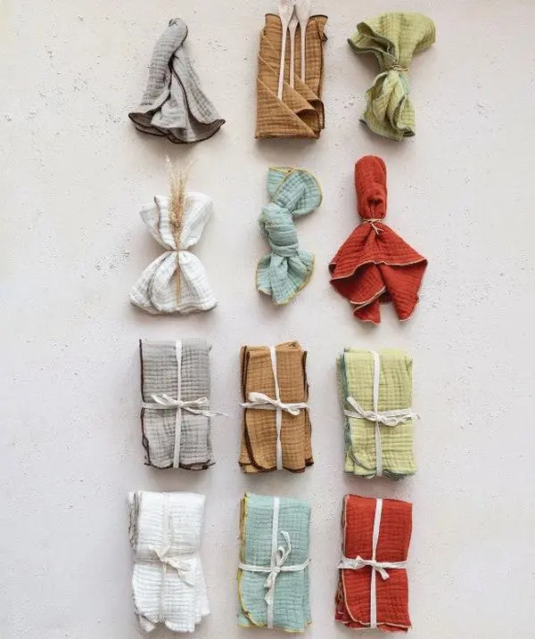 Set of 4 Woven Cotton Double Cloth Napkins w/ Contrasting Stitched Edge - 6 Colors