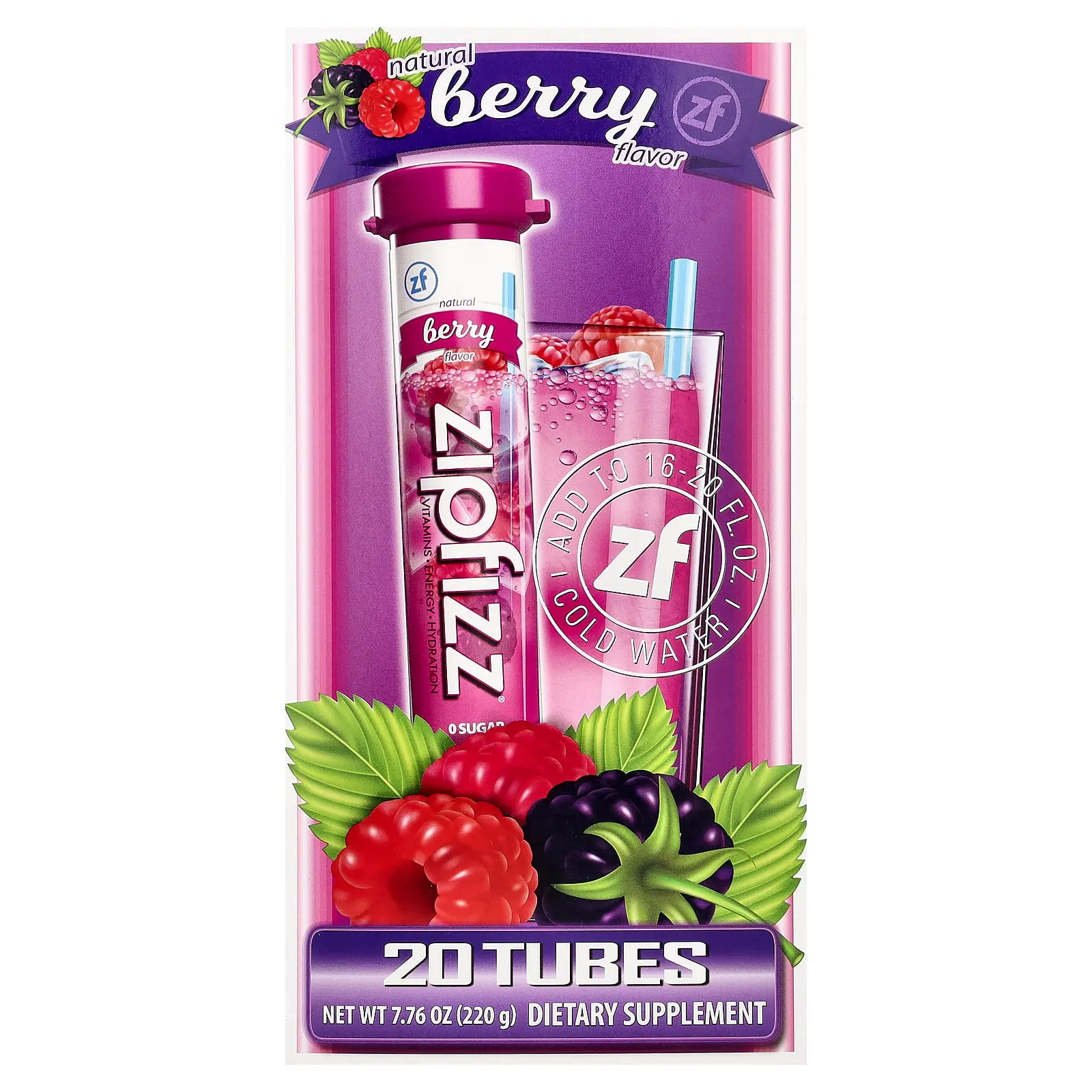 Zipfizz Energy Drink Mix, Berry, 20 Tubes, 0.39 oz (11 g) Each