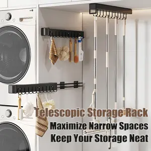 Aluminum Alloy Pull-Out Sliding Storage Rack with Hooks, Multi-Functional Space-Saving Organizer for Pots, Kitchen, Closet, Cabinets Adjustable Towel Rack