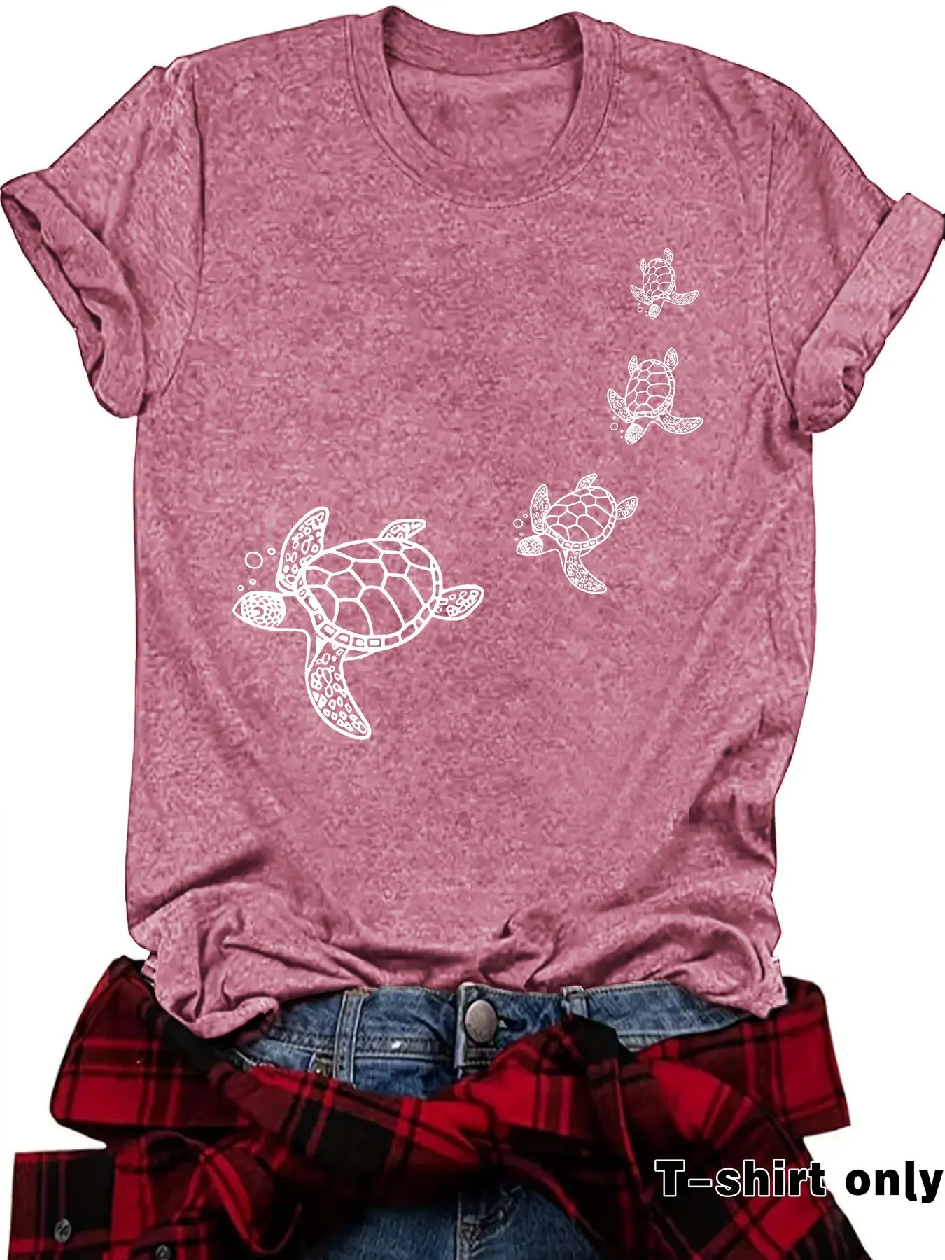 Women's Turtle Print Animal Round Neck Tee, Casual T Shirts Short Sleeve Crew Neck Fitted T-shirt for Summer, Fashion Casual Summer Chic Women's Top for Everyday Wear, Womenswear