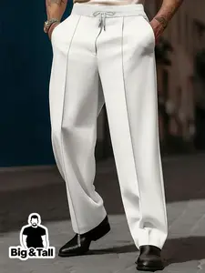 Men's Plus Size Casual Trouser Pants with Pockets, Fashionable Straight Leg Cut, Business and Leisure Suitable, Menswear, Perfect Gift for Office Wear