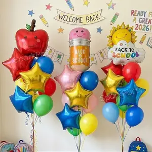 36pcs Back-To-School Balloon Set, Apple/pencil/sun Cloud Shapes, 18'' Star Alumina, 10'' Latex, Classroom Party Decor, Photo Props