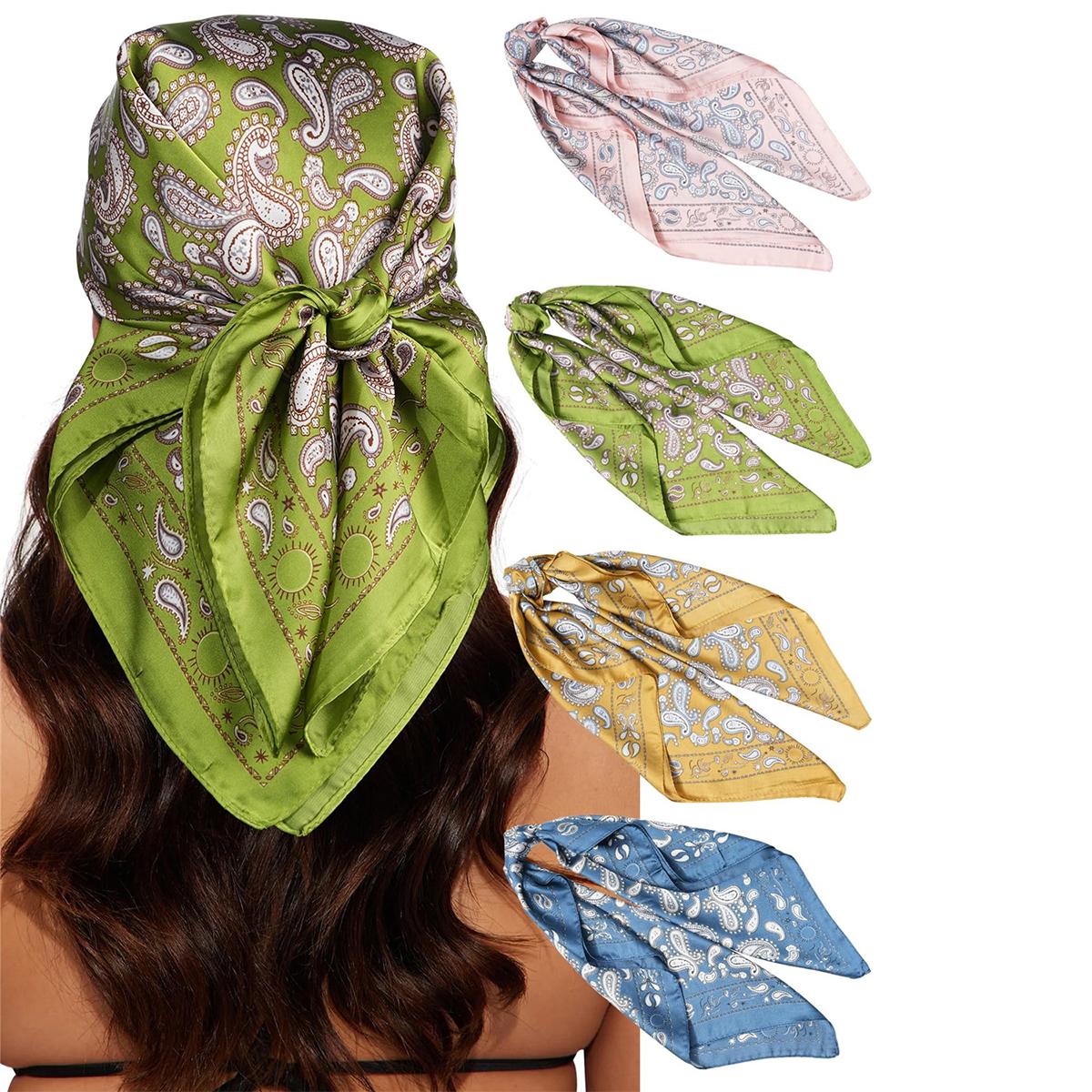 4PCS/Set 27.5In Satin Head Scarf Silk Like Hair Kerchief for Women Lightweight Hair Bandanas Head Scarves Neck Scarves Hair Wrap Hair Band Headscarf Hair Accessories
