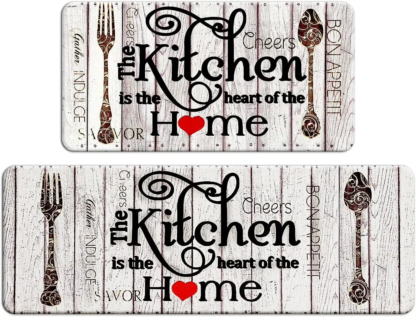 Farmhouse 2-Piece PVC Memory Foam Kitchen Mats Set - Cushioned Anti-Fatigue Area Rug, Ergonomically Engineered, Waterproof, Non-Slip, 2 Sizes, Rustic Charm, Kitchen Accessories for Home Use