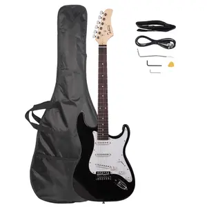 Flower Dance GST Rosewood Fingerboard Electric Guitar with Bag, Strap, Pick, Whammy Bar, and Tool - Black & White