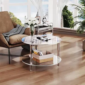 Acrylic Clear Detachable Coffee Table, 1 Count Round Acrylic Coffee Table, Multifunctional Transparent Bedside Table for Living Room, Bedroom, Study