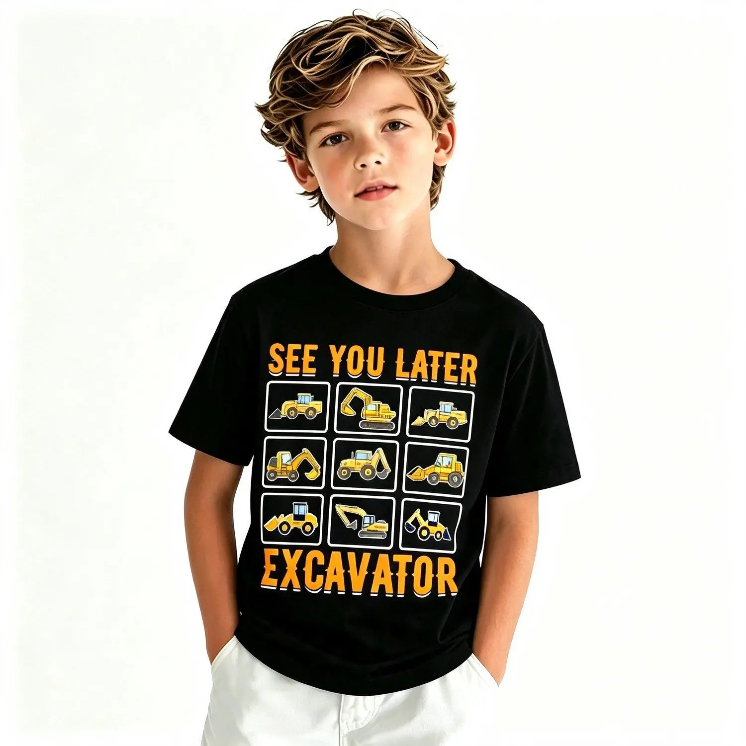 Cute See You Later Excavator Toys Funny Toddler Childrens T Shirt Kids Tee Shirt Casual Playful Style Top