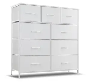 9 Drawers Dresser for Bedroom, Tall Fabric Closet Chests Organizer Tower Furniture with Wooden Top Metal Frame for Clothes, Kids Room, Living Room, Hallway, Entryway,White