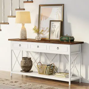 Spaco Farmhouse Console Table with 3 Drawers & Storage Shelf - 70.8" Entryway Sofa Table for Hallway, Living Room |  , X-Shaped Stability Design