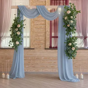 Sheer Wedding Arch Drape – 5ftx32ft Dusty Blue Sheer Curtain Backdrop, Ceiling Drapery Panel