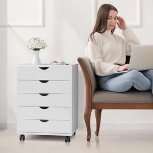 5-Drawer Rolling Storage Cabinet with Locking Wheels | Mobile Dresser & File Organizer for Home Office, Closet, Bedroom | Easy Assembly, Sturdy & Space-Saving | White