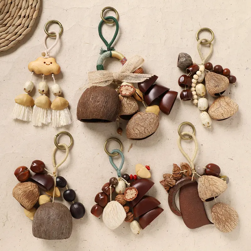 Handmade Wood Hand-Carved Nut Shell Healing Bell - Fruit-Themed Room Accessories, Hangable Home Ornament, Wish-Fulfilling Fruit Bag Charm
