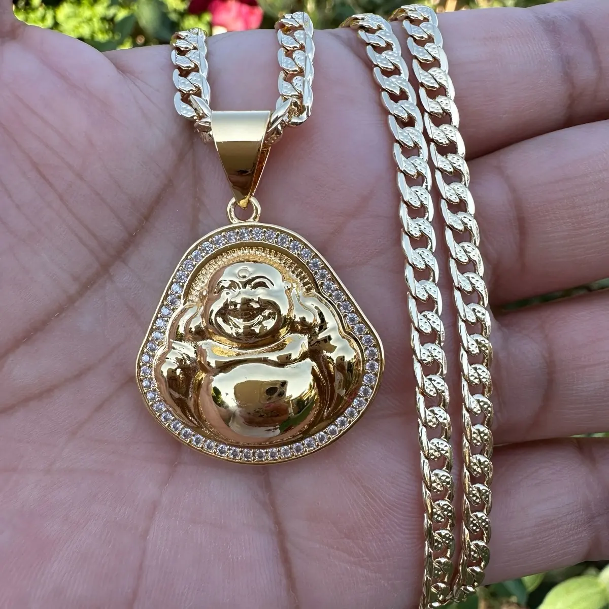 Buddha Necklace with Cuban Chain for Men and Women