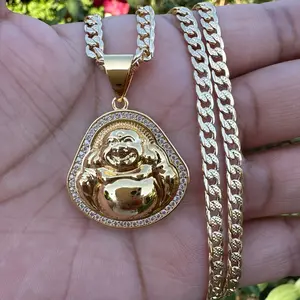 Buddha Necklace with Cuban Chain for Men and Women