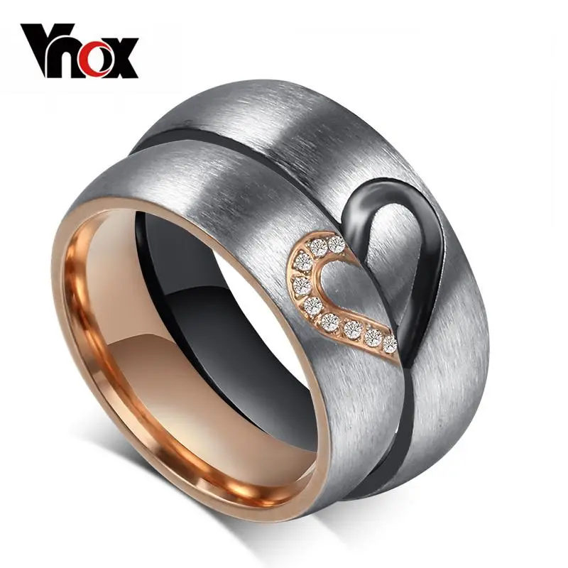 Vonx 1Pair His & Hers Love Heart Wedding Promise Rings Set Stainless Steel Couples Engagement Bands for Men Woman Drop Shipping