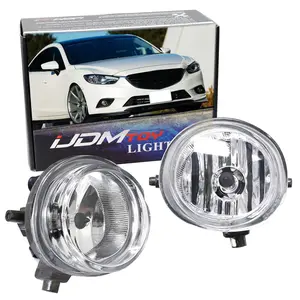 iJDMTOY Pair of Clear Lens Halogen Fog Lamps For Mazda 2 3 6 CX-5 CX-7 MX-5 etc., Driver Passenger Side Assembly w/ (2) H11 Halogen
