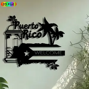 1pc Puerto Rico Welcome Metal Wall Art, Home Wall Art, Tropical Island Statue Mural, Artistic Metalwork, Intricate Craftsmanship, Perfect for Housewarming, Summer Decor, Patio Wall, Bar Decor, Ideal Gift for Caribbean Culture Enthusiasts