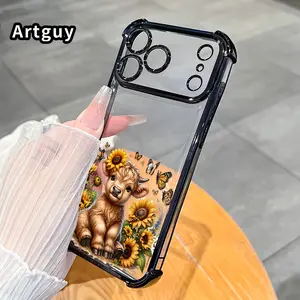 Compatible with iPhone 17 16 Pro Max 15 Plus 14 13 12 11 E Air Phone Case Sunflower calf charm Pattern Transparent Full Coverage Four Corners Anti-drop Casing