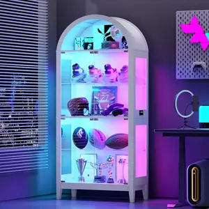 Lvifur Display Cabinet with - Glass Doors,Arched Curio Cabinet with RGB Lights for Collectibles,5-Tiers Tall Display Case with Human Sensor,Showcase Cabinet with Glass Shelf for Living Room