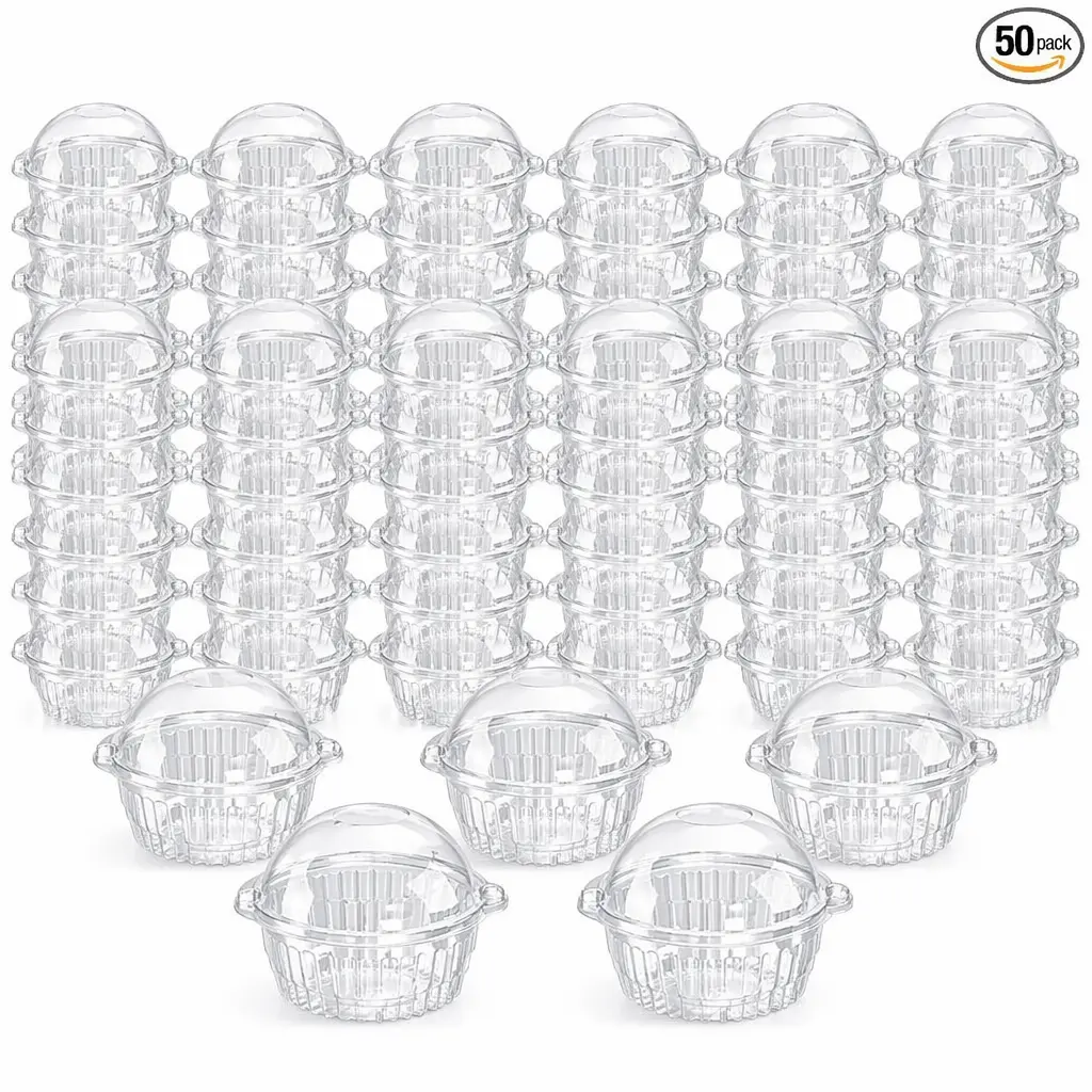 50Pack Individual Cupcake Containers with Lid, 4.3 x 3.2 Inches Plastic Clear Cupcake Holder for Wedding Baby Shower Birthday Party Supply