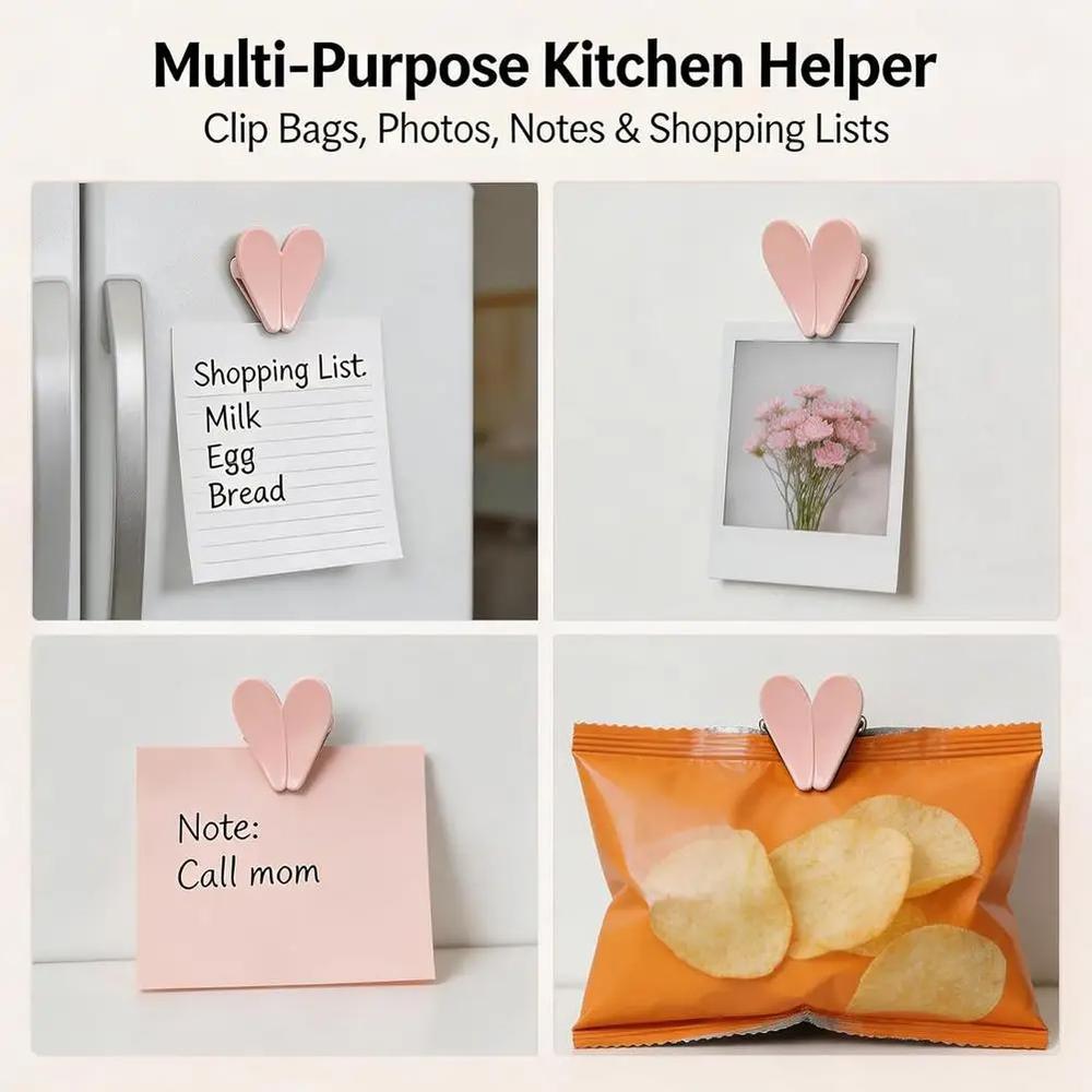 Aesthetic Cherry Blossom Fridge Magnetic Chip Clips| 6 Bag Clips + 1 Magnetic Base| Cute Food Sealing Clips for Snack Bread Pet Food Storage| Fridge Organizer Kitchen Decor Gift