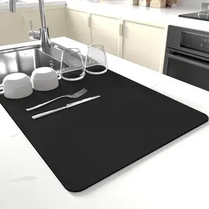 Dish Drying Mat for Kitchen Counter,Drying Mat for Dish Rack,Absorbent Hide Stain Rubber Mat,Coffee Mat, Kitchen Counter Mat (Black, 12"x19")