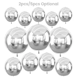 Silver Color Round Metallic Aluminum Foil Balloons, 10/18/22 Inch 4D Ball Balloons, Metal Silver Aluminum Foil Balloons for Festive Birthday Graduation Wedding Christmas New Year Disco Party Background Decoration