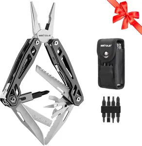 WETOLS 21-in-1 Multitools with Pocket Knife, Stainless Steel Self-locking Pliers with 8 Screwdriver Bits, Multi Tool Camping Gear, EDC Knife with Pouch for Outdoor Survival