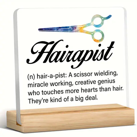 1Pc Hairapist Acrylic Plaque, Acrylic Desktop Sign, Acrylic Decoration Sign, With Scissors – Hair Stylist Gift Desk Sign for Women, Barbers – Hairdresser Decor for Salon, Studio – Appreciation Ornament, Birthday Gift, Desk Accessories