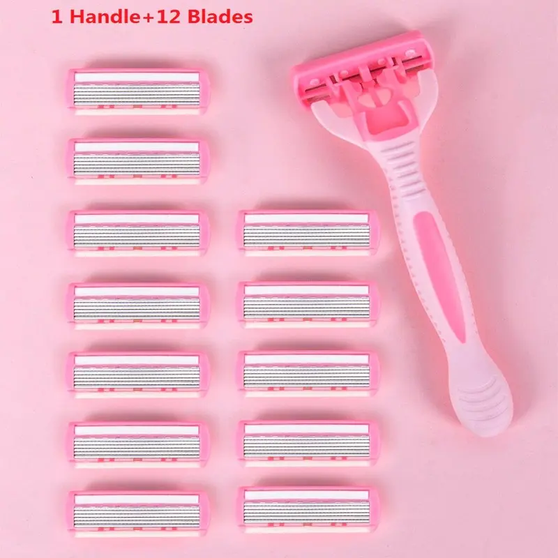 Women's 6-Blade Shaver, Smooth Gentle Hair Removal Tool, Body Hair Remover, Bikini Hair Removal, Face Hair Removal, Ideal for Daily Use, with Lubricating Strip and Non-Slip Handle, Razors