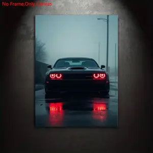1 piece/set of frameless canvas print posters, Unframed wall art, Art Canvas Prints, classic realistic art, black Dodge Challenger SRT, perfect gift for muscle car culture enthusiasts, ideal gift for bedroom, living room, mural, wall decoration