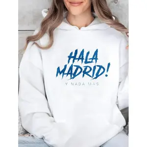 Top Comfort Women's Casual Lined Hoodie - Warm for Autumn and Winter, with Bold Letter Print, HALA MADRID! Holiday Gift, Birthday Gift, Fashionable and Comfortable, Unisex