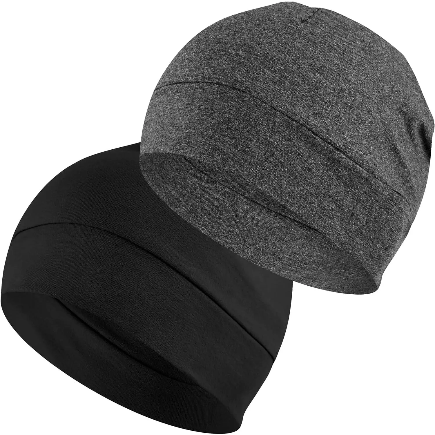 Unisex 2-Pack Cotton Skull Caps - Fitted Hat Beanie, Ultra-Thin, Barely-There, Stretch, Plain, 21.2-23.2 in, Lightweight Breathable Helmet Liner, Premium Casual Sleep Accessory, Machine Washable, Easy Care, Smooth, Skin-Friendly, Daily Use, Clothes