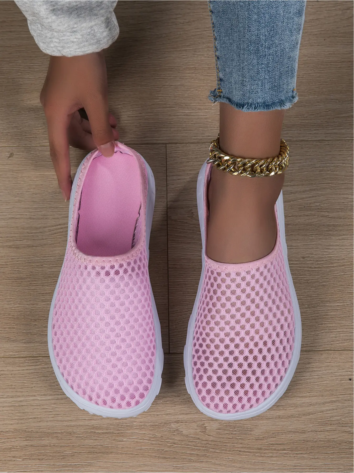 Women's Platform Mule Sneakers Backless Slip On Style Walking Shoes Breathable Fly Woven Fabric Non Slip Outdoor Casual Shoes Casual Fashion Shoes