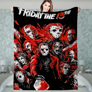 Friday the 13th Horror Movie Character Print Flannel Blanket - Soft and Comfortable for Bed, Sofa, Camping, and Travel - Gift for Horror Fans